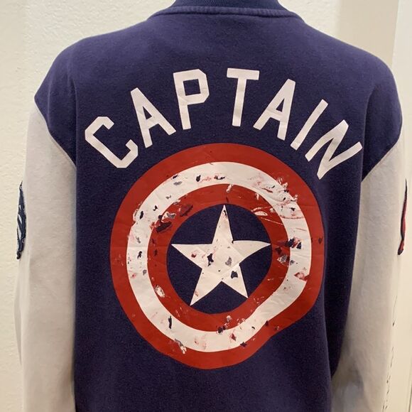 Marvel CAPTAIN USA Medium Navy White Snap Button Front Long Sleeve Unisex Jacket - Picture 8 of 14
